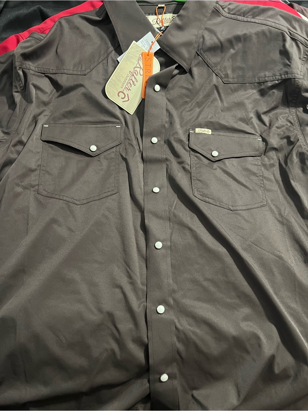 Men's Casual Snap-Front Button Down Shirt - Brown pearl snap short sleeve